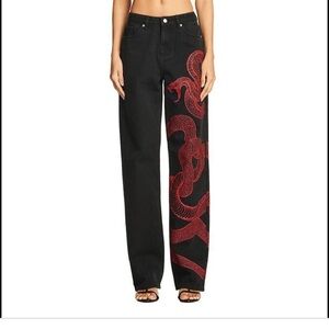 I.AM.GIA Black Jeans with Red Snake Motif
